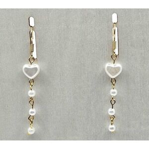 Heart Pearl Dangle Earrings Gold Tone Drop Earrings Jewelry Handmade